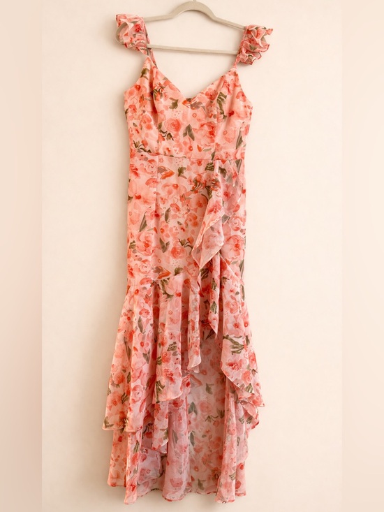 Lulus Dresses & Skirts - Lulus Darling Glow Peach Pink Floral Ruffled High-Low Maxi Dress